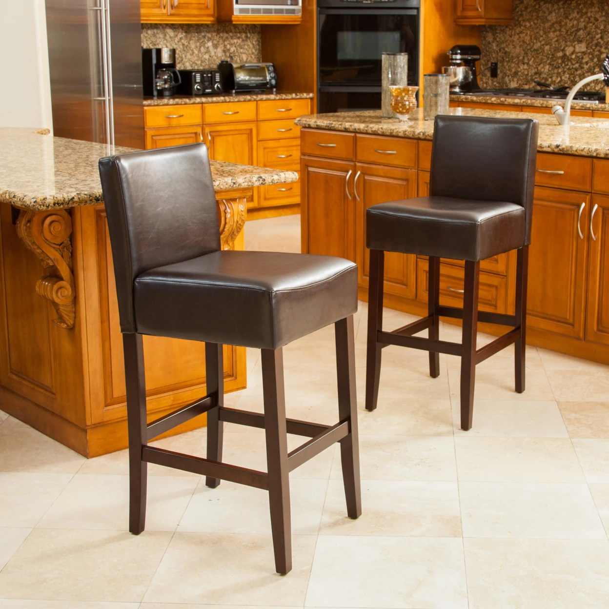 

Lowry Brown Leather Bar Stools (Set of 2)