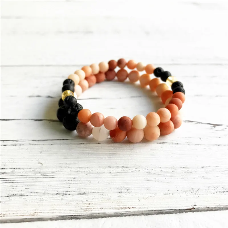 2pc Set!!!2019 Summer new style Jewelry 6MM/8MM Matte Pink Aventurine Lava Stone Bracelet Yoga Mala Beads | Украшения и