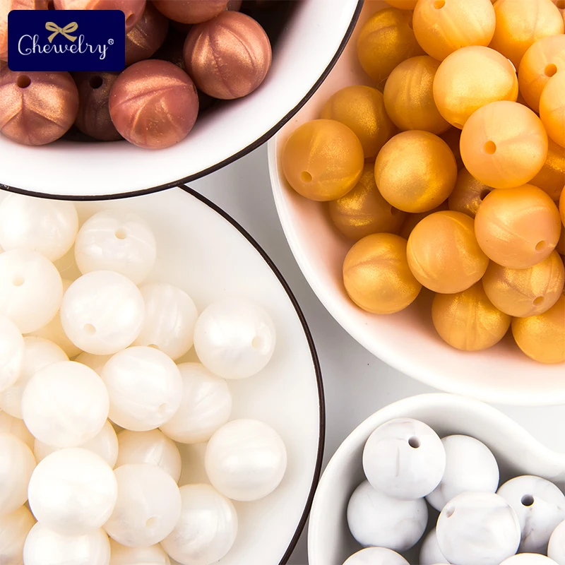 

50PC 15mm Metallic Gold Round Silicone Beads Food Grade Baby Teethers Loose Beads Chewable For Pacifier Chain Necklace Beads