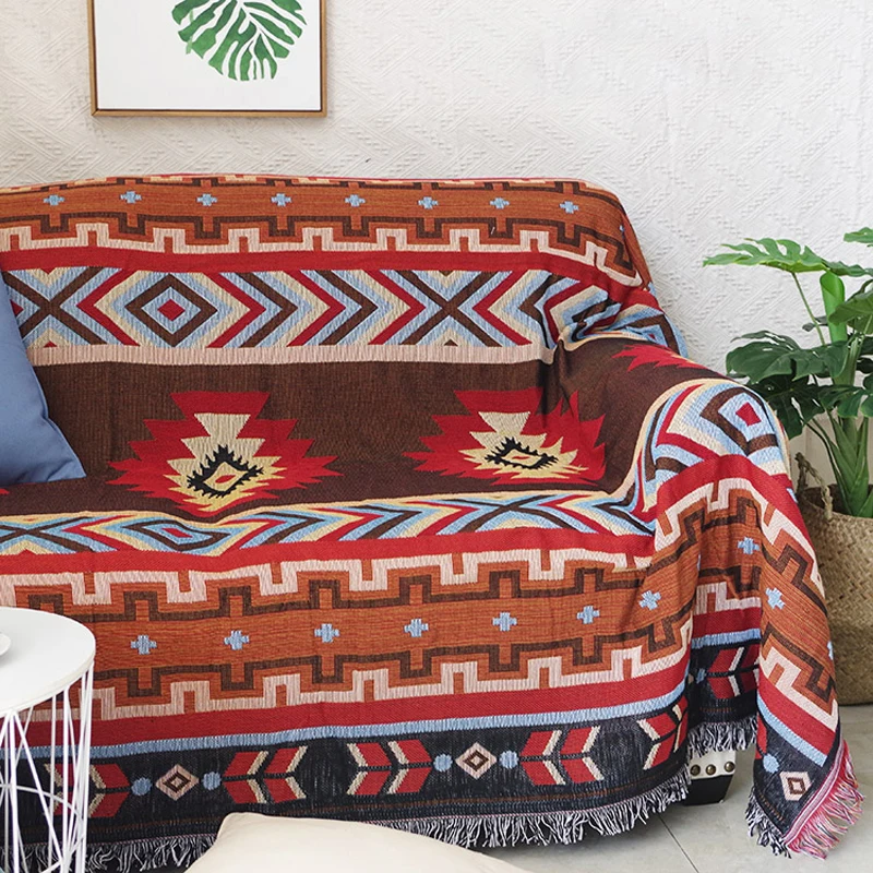 

Indian Style Geometry Throw Blanket Sofa Decorative Slipcover Cobertor Plane Travel Vintage Non-slip Stitching Blankets For Beds