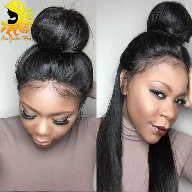 8A High Ponytail Brazilian Full Lace Human Hair Wigs Straight Glueless
