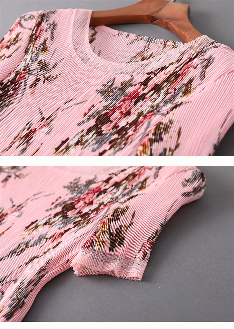 Элегантное летнее дизайнерское платье Женская мода vestidos de verano короткий рукав цветочный принт размера плюс розовые плиссированные платья