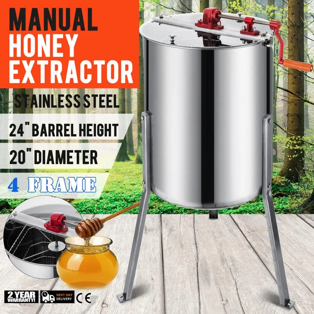 

Manual 4 Frames Stainless Steel Honey Extractor With Cover Honey Outlet