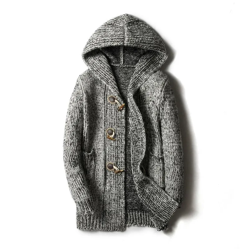 

Autumn and winter men's jacket casual hooded knit jacket warm thick long coat Windbreaker M-5XL