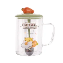 400 мл Симпатичные Морковь стекло мультфильм кролик молока чашку завтрак прозрачный цветок чашка кофейная чашка с крышкой Ложка