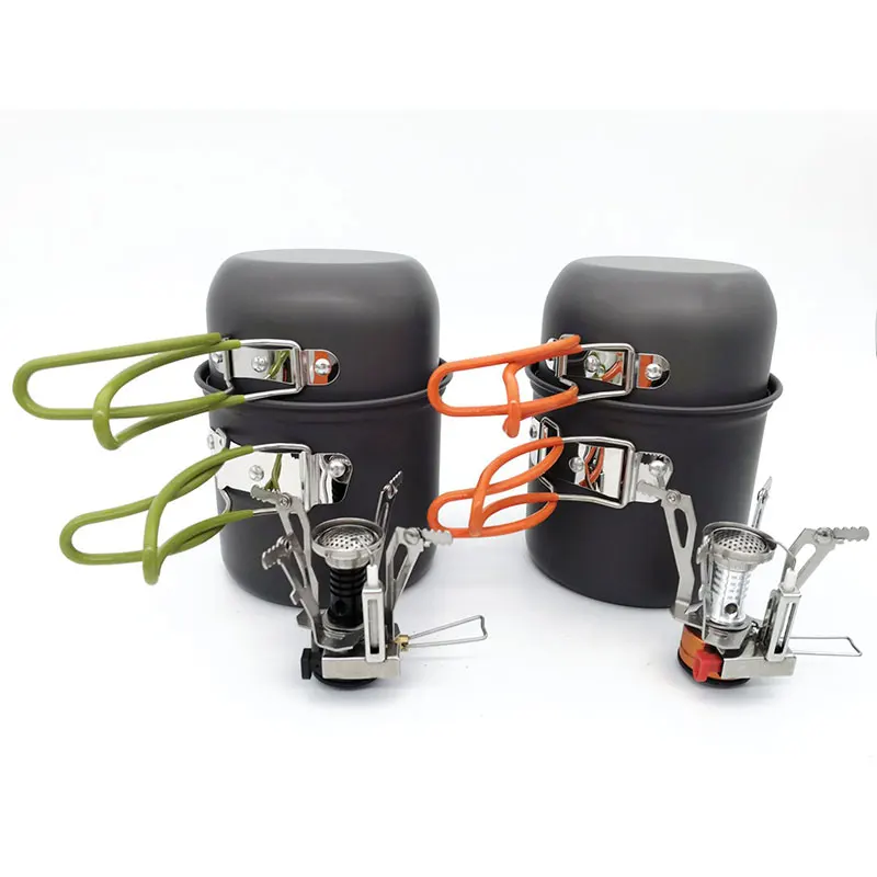 VILEAD Camping al aire libre 1-2 personas portátil Ultra ligero juego de senderismo olla estufa de Gas Set Camping olla con juego de estufa de Gas barbacoa