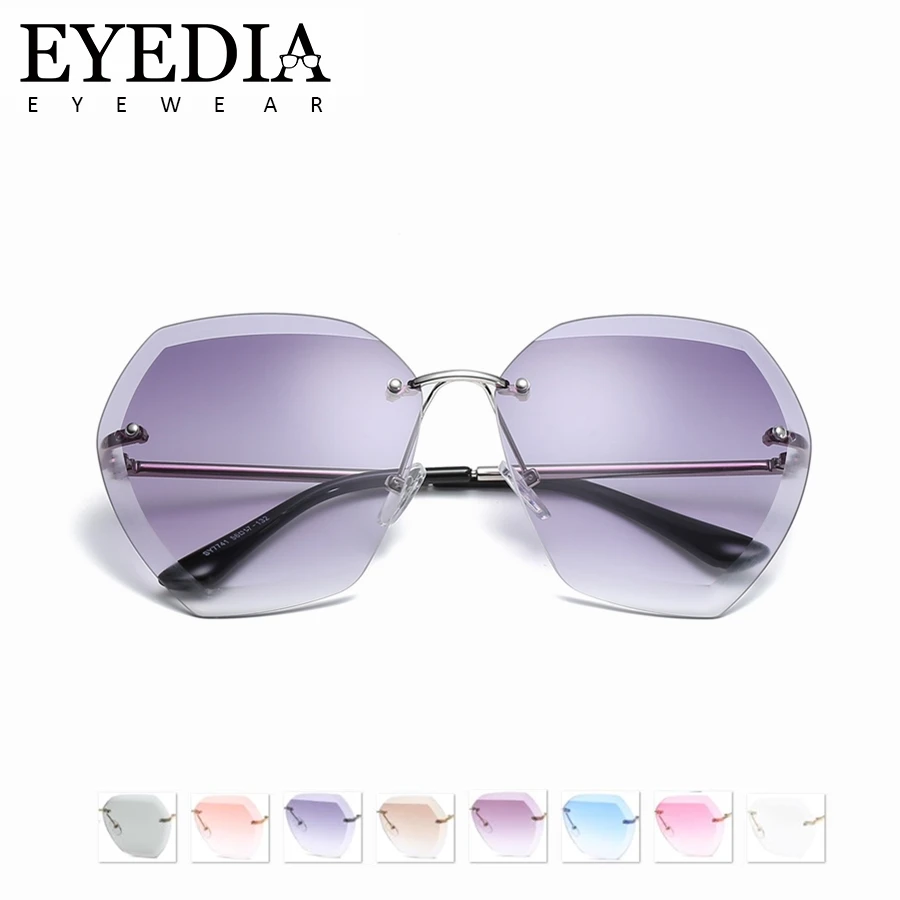 

New Brand Luxury Women Rimless Sun Glasses With Gradient Lens Diamond Face Big Sunglasses With Metal Temples Gafas de sol 7741CJ