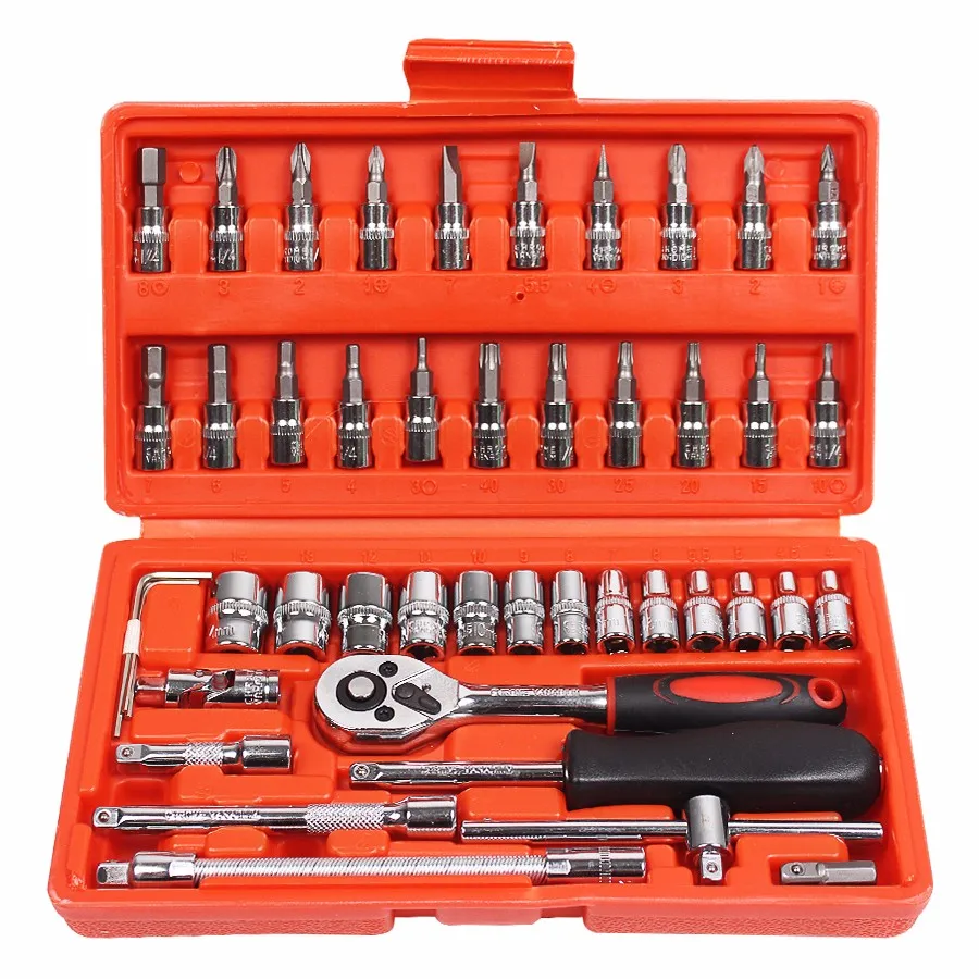 

46 pcs Car Repair Tool Sets Combination Tool Wrench Set Batch Head Ratchet Pawl Socket Spanner Screwdriver