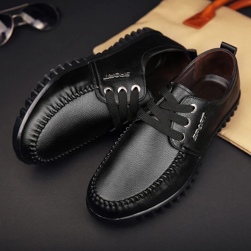 YIQITAZER/ г. Летняя мужская обувь на плоской подошве обувь на платформе Мужская модная деловая Брендовая обувь черного цвета кожаные мужские Размеры 7-9,5