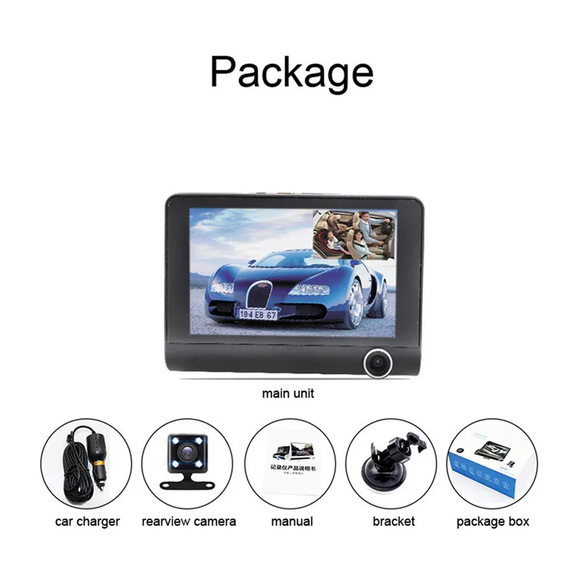 4 ''hp 720P видеорегистратор Автомобильный видеорегистратор монитор рекордер с 3 камерами Передняя Задняя камера заднего вида ночное видение