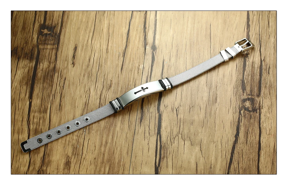 Meaeguet Stainless Steel Cross Bible Charm Bracelet Wristband For Men Adjustable Watch Bands Bracelet Christian Jewelry (3)