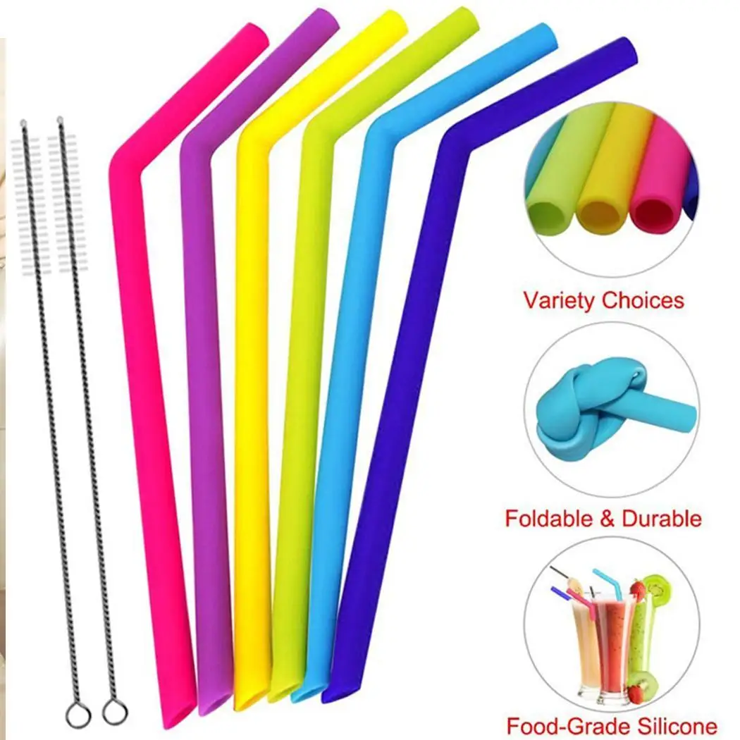 Foldable Drinking Straws Silicone Bent Straight Drinks Straw Kitchen