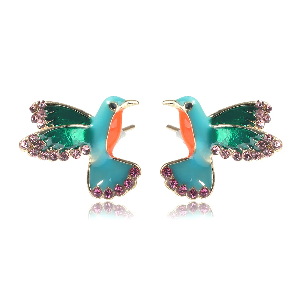 

1 Pair Women Blue Bird Stud Earring ear studs Valentine Gift lovely Earrings Party Crystal Drill Enamel Glaze Stud Earring