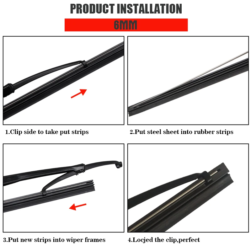 KAWOO 1pcs Car Windscreen Wiper Blade Insert Rubber Strip (Refill) 8mm/6mm Soft 14