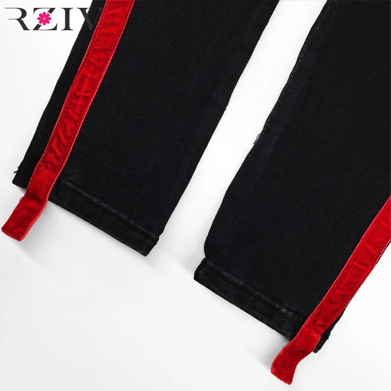 RZIV 2018 jeans woman casual stretch denim solid color stitching waist black jeans and skinny jeans trouser
