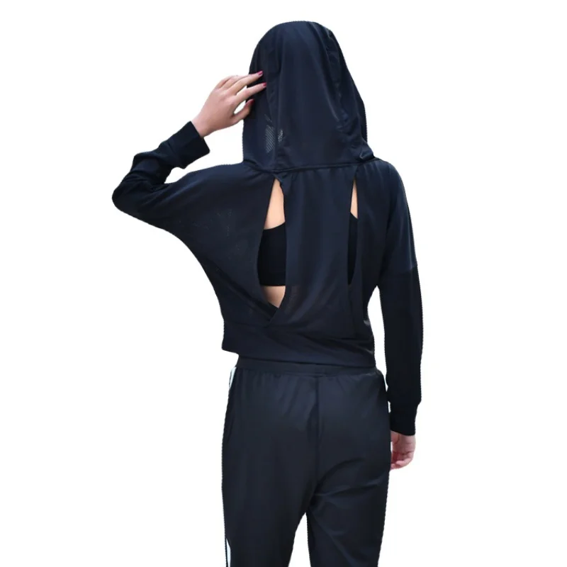 

Gym Mesh Long Sleeve Hooded T Shirt With Hat Fitness Yoga Crop Top Women Sportswear Sport Jerseys Running Jacket Sports Shirt k2