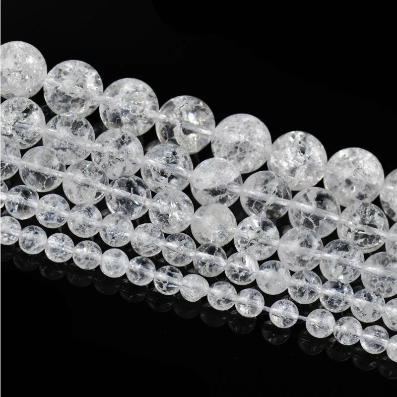 1 Strand 6 8 10 12mm Natural Stone Round Cracked Crystal Quartz Beads