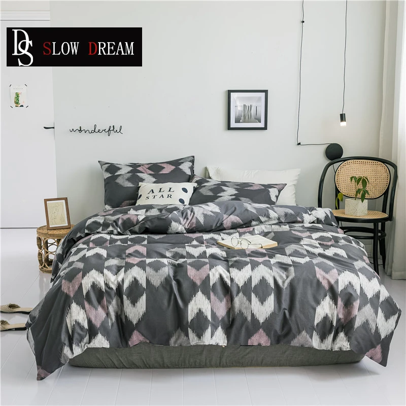 

SLOWDREAM 2019 Hot Sale Fashion Geometric Bedding Set Double Gray Cover Set Flat Sheet Decor Home Textiles Pillowcase Bed Linens