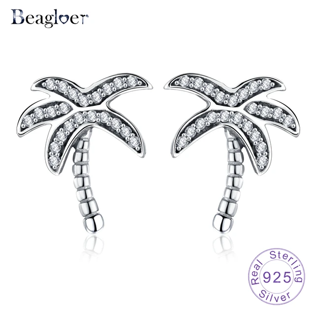 Beagloer 2017 New 925 Sterling Silver Palm Tree Stud Earrings For Beagloer 2017 New 925 Sterling Silver Palm Tree Stud Earrings For Women Original Authentic Jewelry Gift