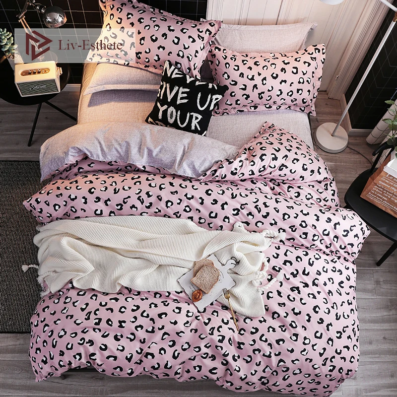 

Liv-Esthete 2019 Pink Leopard Bedding Set Soft Duvet Cover Single Double Queen King Bed Linen Flat Sheet Pillowcase For Adult