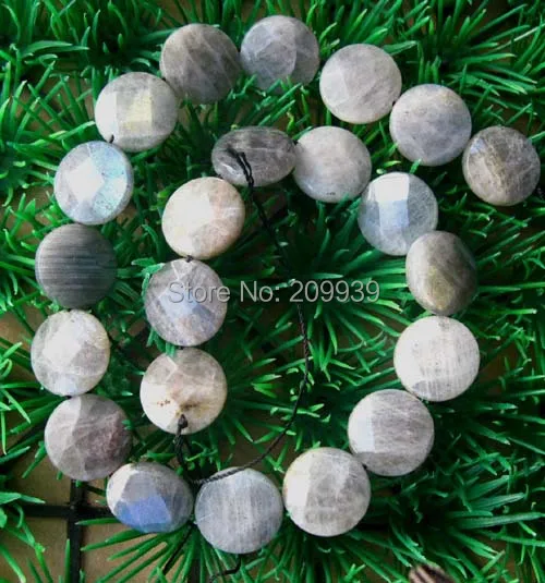 

free shipping 00176 Natural Labradorite Faceted Flat Coin/Disc Beads 18mm
