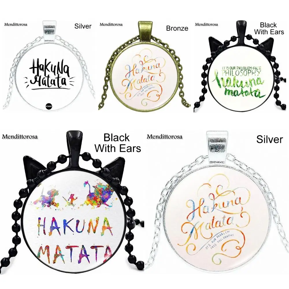 

For Girls Wholesale Hakuna Matata Inspirational Fashion Jewelry Cabochon Glass Silver Color Pendant Necklace