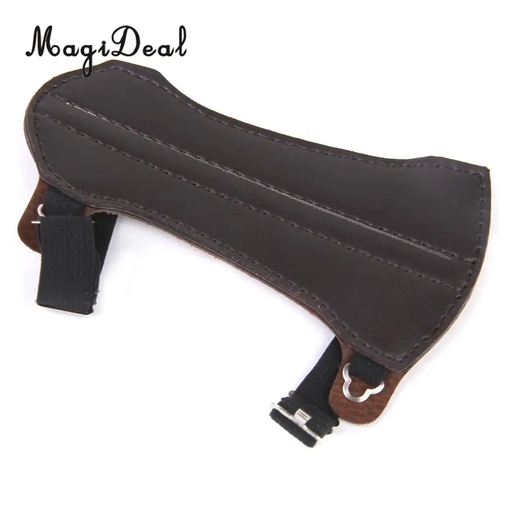MagiDeal Sofe Adjustable Shooting Archery Arrow Leather 2 Straps Hunting Target Archery Arm Guard Protection Safe Strap Armband
