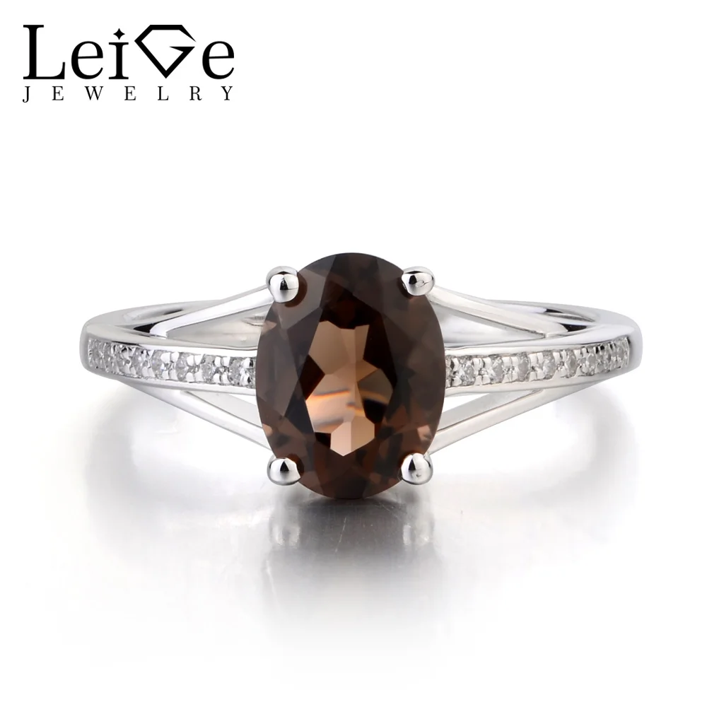 Leige Jewelry True Natural Smoky Quartz Ring Oval Cut Fine Gemstone