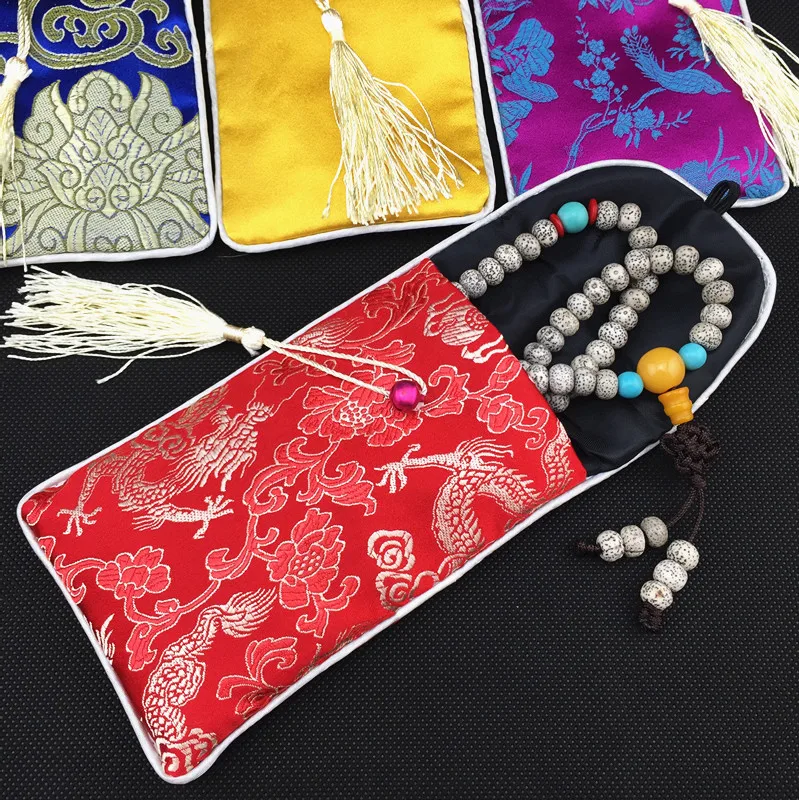 Personalized Small Jewelry Pouch Zippered Bag Tassel Silk Storage Packing 50pcs/lot mix Color Free