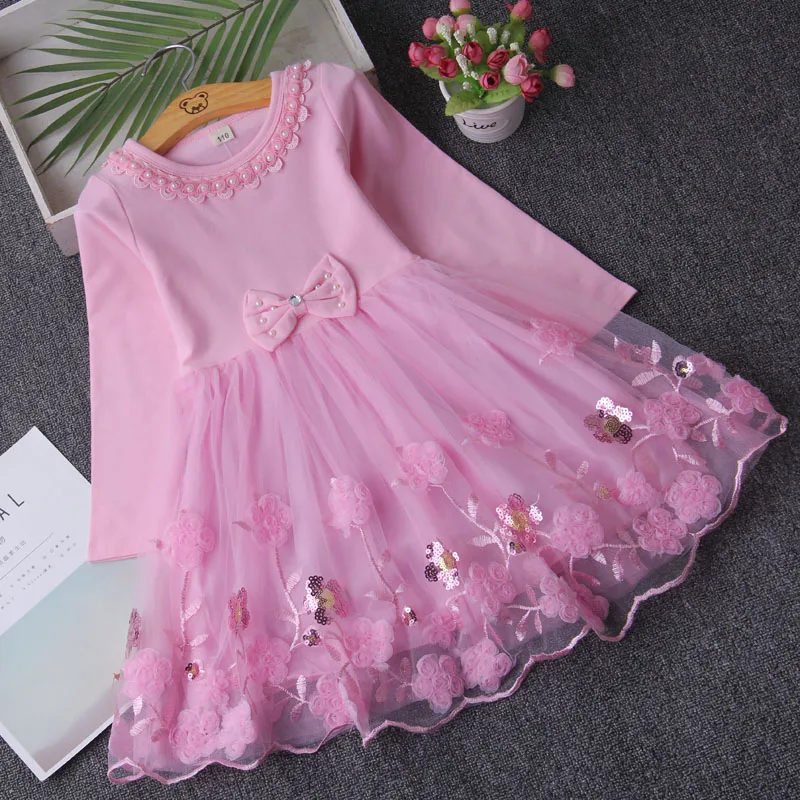 

Girls Dresses Lace Flowers Embroidery Pearls Kids Dresses for Girl Princess Party Ball Gown Children Clothing 4-12Y 3 Color