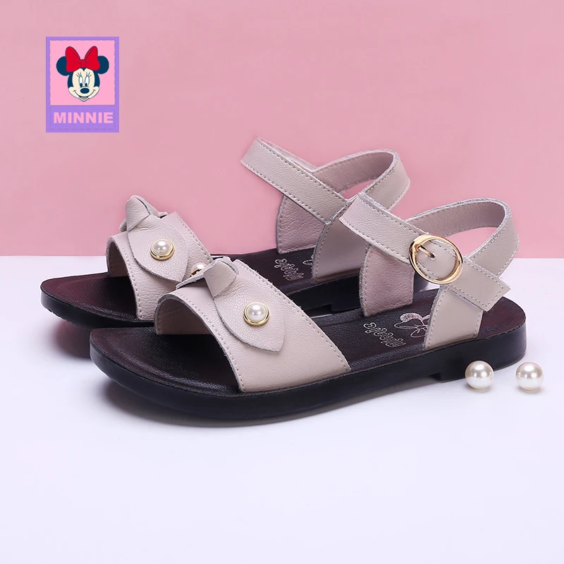 

Disney Shoes Sandals Shoes Summer Girls Shoes Comfortable Children's Leather Pearl Flat Buckle Bow Shoes For kid Size 26-37