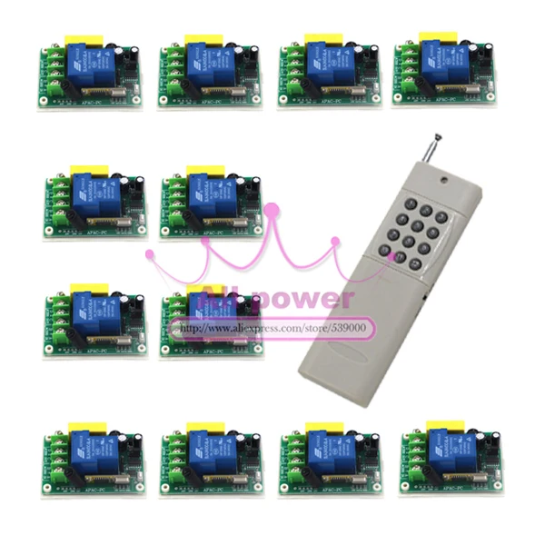 

New RF Wireless Remote Control Switch 220V 30A 1pcs 12CH Transmitter and 12pcs Receiver Module 3000 Meters Remote Controller