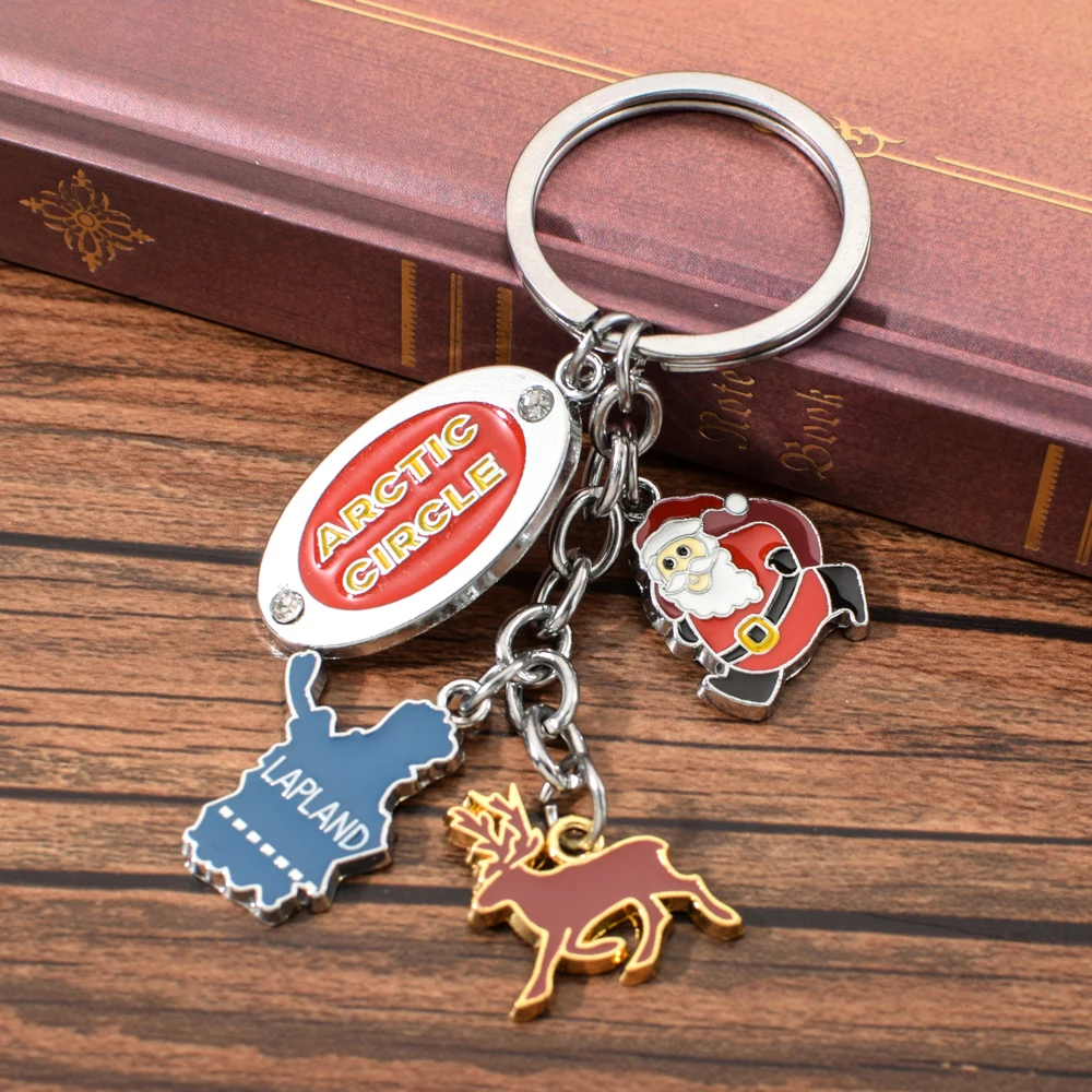 

Vicney Finland Lapland Keychain Arctic Circle Key Chain Santa Claus And Reindeer Pendant Tag Key Chain Finland Souvenir Keyring