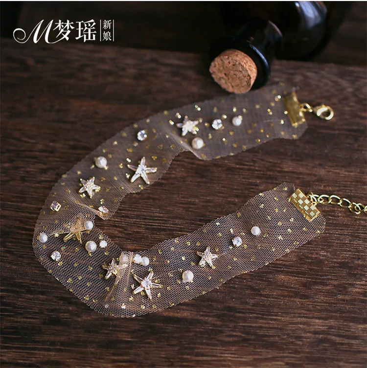 Pretty Dainty Layered Gold Choker Handmade Tiny Beads Pearl Necklaces for girl Choker With a Collar (13)