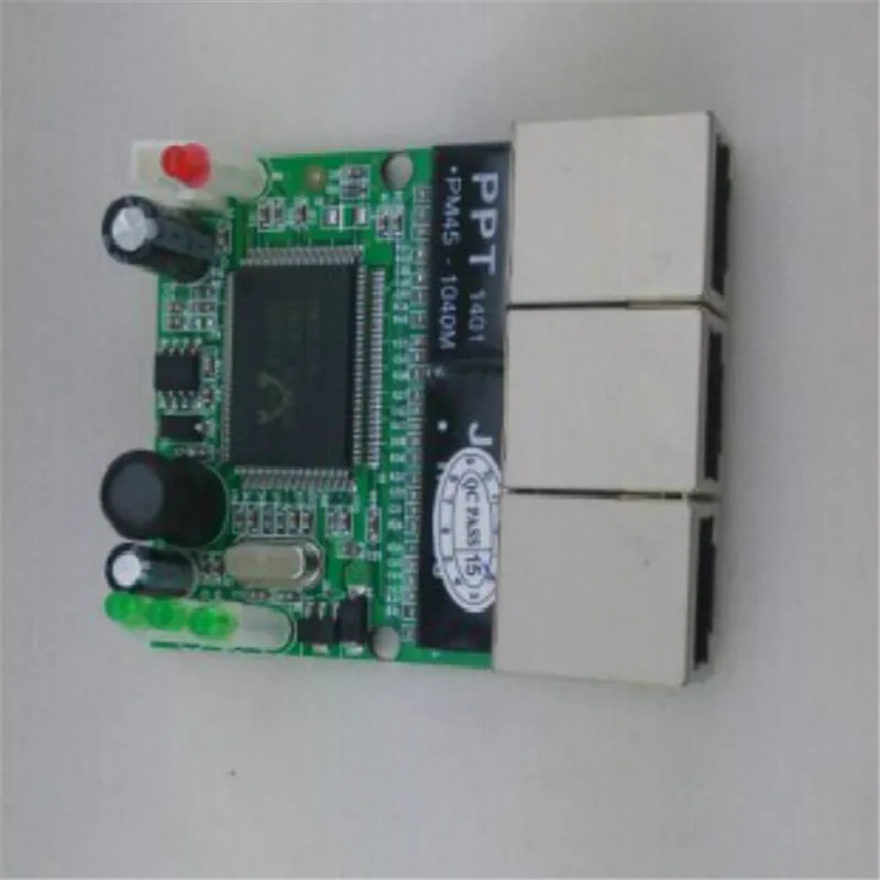 90degree RJ45 3 port mini network switch hub module with led