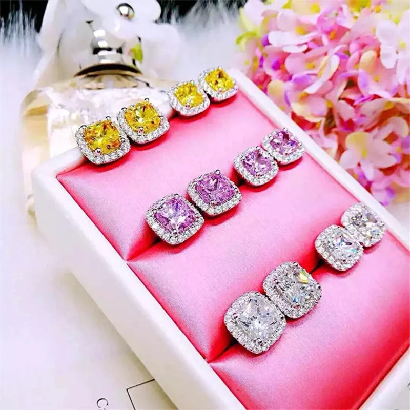 

Classic Female Earrring 7mm AAAAA Cz Real 925 sterling silver Statement Wedding Stud Earrings for women Bridal Party Jewelry