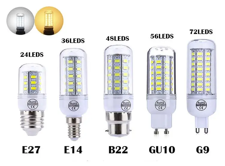 E27 светодиодный светильник 220 В SMD 5730 E14 светодиодный свет 24 36 48 56 69 72 светодиодный s лампы кукурузы люстра для домашнего освещения