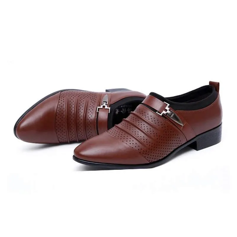 2019 black brown white men's shoes men's pointed dress shoes high quality summer non-slip openwork 