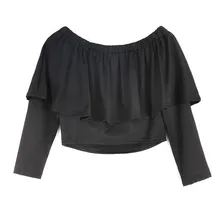 Hot fashion summer womens long sleeve off shoulder sexy shirts ladies casual slash neck backless ruffles solid slim short blouse