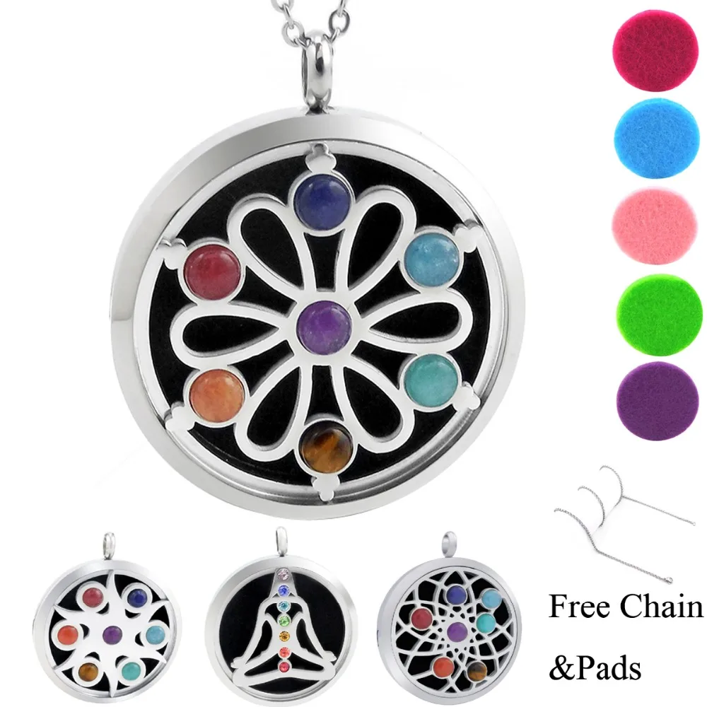 

With Free Chains! New Arrivals Chakra Lockets (38mm) Aromatherapy / Stainless Steel Essential Oils Diffuser Locket Necklace