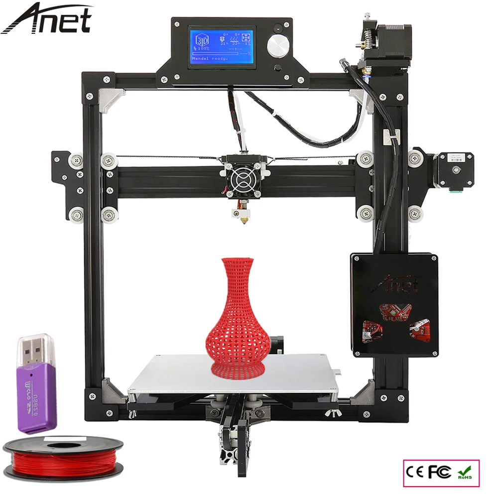  6 Options New Aluminium Structure 3D Printer DIY Prusa i3 3d Printer Kit With Hot Bed +LCD Screen +10M Filament + 8GB SD Card 