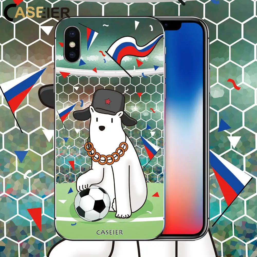 

For iPhone X , CASEIER Football Phone Case Soccer Soft Silicone TPU Cover For iPhone 6 6s 7 8 Plus Russian Series Funda Capinha