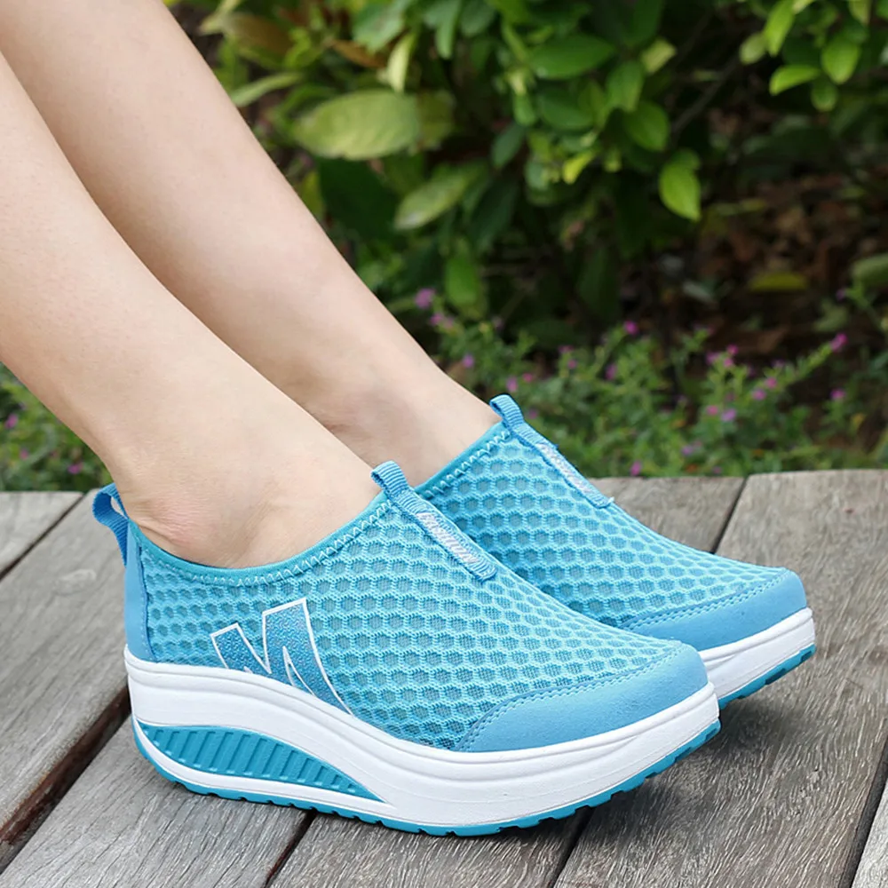 New Women's Shoes Casual Fashion Shoes Walking Platform Height Increasing Women Loafers Breathable Air Mesh Swing Wedges Shoe