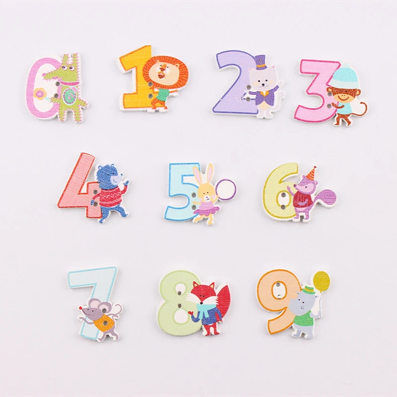 

2 Holes Randomly Mixed Wooden Button Cute Numbers pattern Scrapbook Craft Buttons Mix 50pcs Garment Botoes Accessories 27*30mm