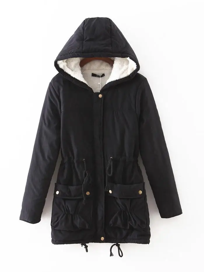 Lusumily Новинка, зимние женские куртки, хлопковое Стеганое пальто, длинные тонкие парки с капюшоном, повседневное стеганое одеяло, зимняя верхняя одежда, теплое пальто - Цвет: Black