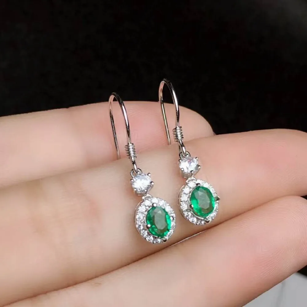 (video) Fidelity natural 4*5mm emerald drop earrings s925 silver fashion fine jewelry for women