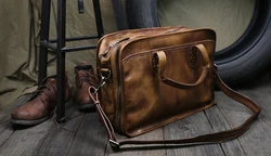 Men's Briefcase Tote double layer messenger bag travel 16' Big laptop bag for men document business Genuine leather briefcase