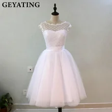 Винтажное Короткое свадебное платье в горошек 1950-х, белое платье длиной до чая, Vestidos de Novia, летние пляжные свадебные платья