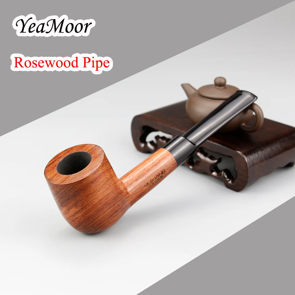 Classic Rosewood Smoking Pipe with Wood Holder 9mm filter Wooden Pipe Straight Tobacco Pipe 10 tools free