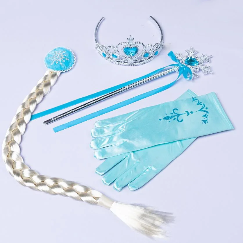 

Princess Elsa Anna Gloves Braid Wand For Girls Snow Queen Gift Tiara Wand Yellow Blue Pink2-10 Years
